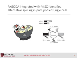 PAGODA integrated with MISO identifies
alternative splicing in pure pooled single cells
Jean Fan / Kharchenko Lab / HMS DB...
