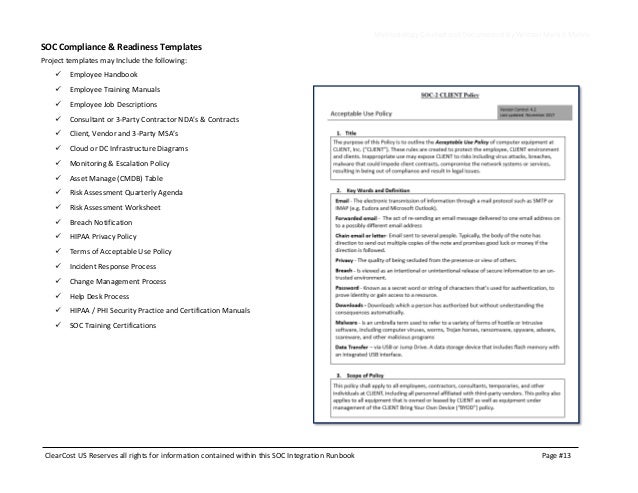soc certification runbook template run book template