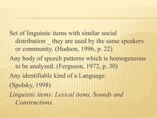 Diglossie Sociolinguistic, Varieties of Language, Diglossia | PPTX