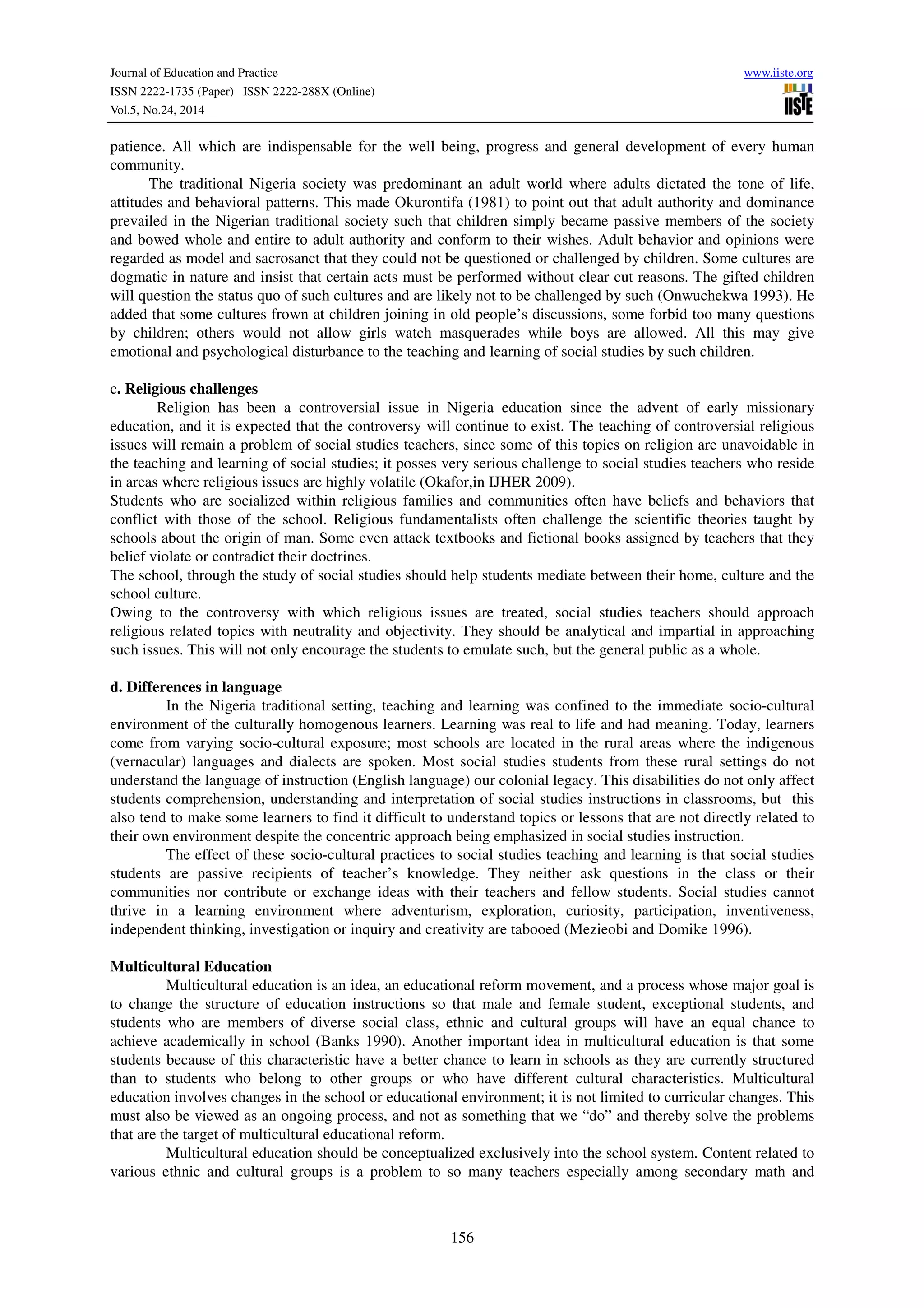 Socio cultural factors affecting the teaching and learning of | PDF