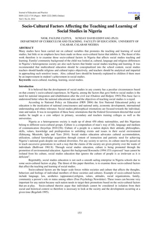 Socio cultural factors affecting the teaching and learning of | PDF