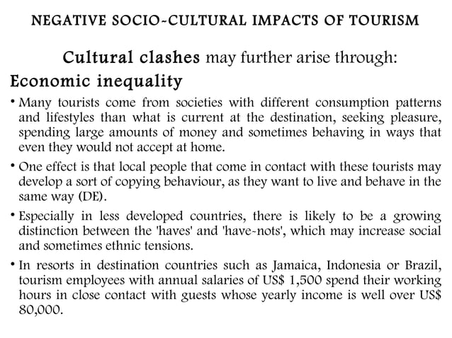 SOCIO-CULTURAL IMPACTS OF TOURISM | PPT | Travel Preparation and Advice ...