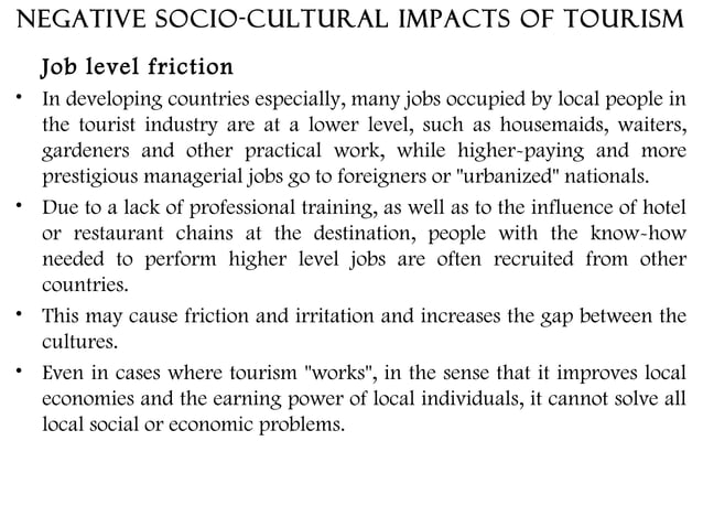 SOCIO-CULTURAL IMPACTS OF TOURISM | PPT | Travel Preparation and Advice ...