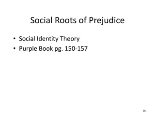 Social Roots of Prejudice
• Social Identity Theory
• Purple Book pg. 150-157
18
 