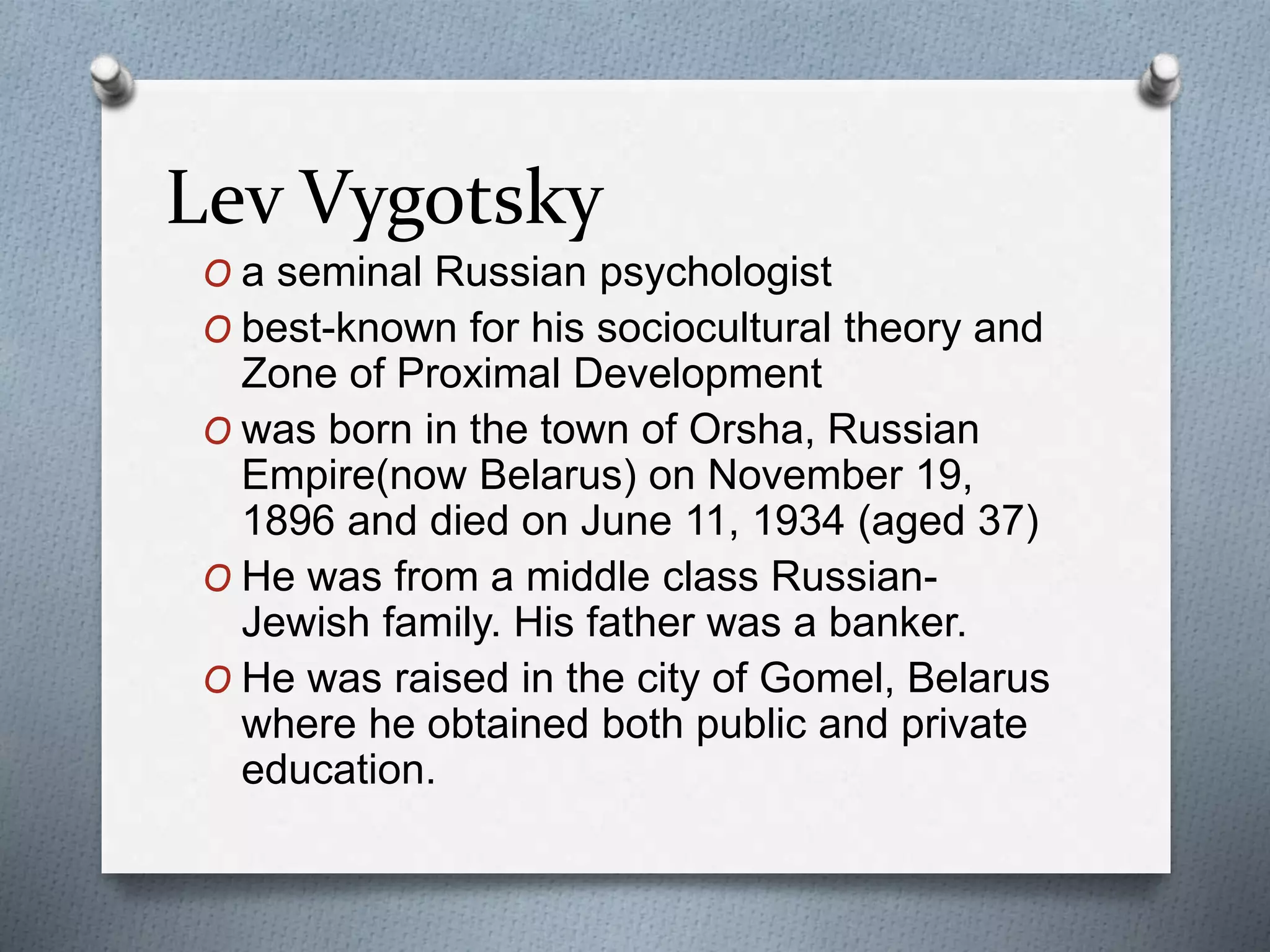 Socio-Cultural Theory by Lev Vygotsky | PPTX