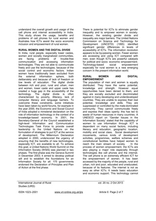 Socio economic empowerment of rural women through icts | PDF