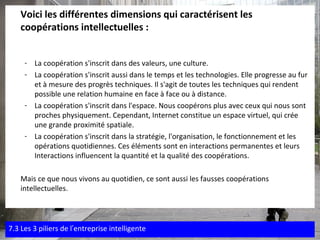 <ul><li>Voici les différentes dimensions qui caractérisent les coopérations intellectuelles : </li></ul><ul><ul><li>La coo...