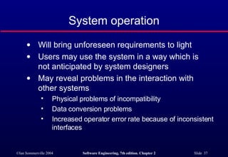 Will bring unforeseen requirements to light Users may use the system in a way which is  not anticipated by system designers May reveal problems in the interaction with  other systems Physical problems of incompatibility Data conversion problems Increased operator error rate because of inconsistent interfaces System operation 