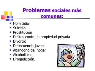Problemas  sociales más comunes: ,[object Object],[object Object],[object Object],[object Object],[object Object],[object Object],[object Object],[object Object],[object Object]