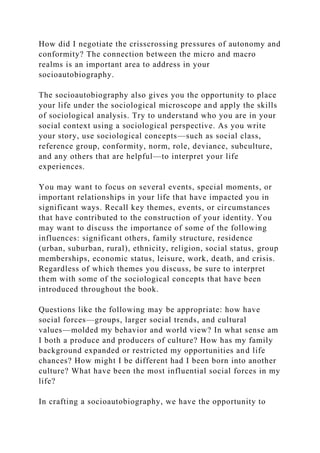 Socio Autobiography Example Socioautobiography Assignment GuidelinesThe purpose of this assign.docx