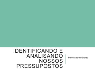 NESTA APRESENTAÇÃO EU VOU
LEVAR A VOCÊS UMA REFLEXÃO
SOBRE...
O conceito de serviços (sócio)ambientais
A diferença entre funções ecossistêmicas e serviços de
conservação da natureza
As implicações de considerar essas diferenças para povos
e comunidades tradicionais
Uma visão de negócios para o pagamento por serviços
de conservação
 