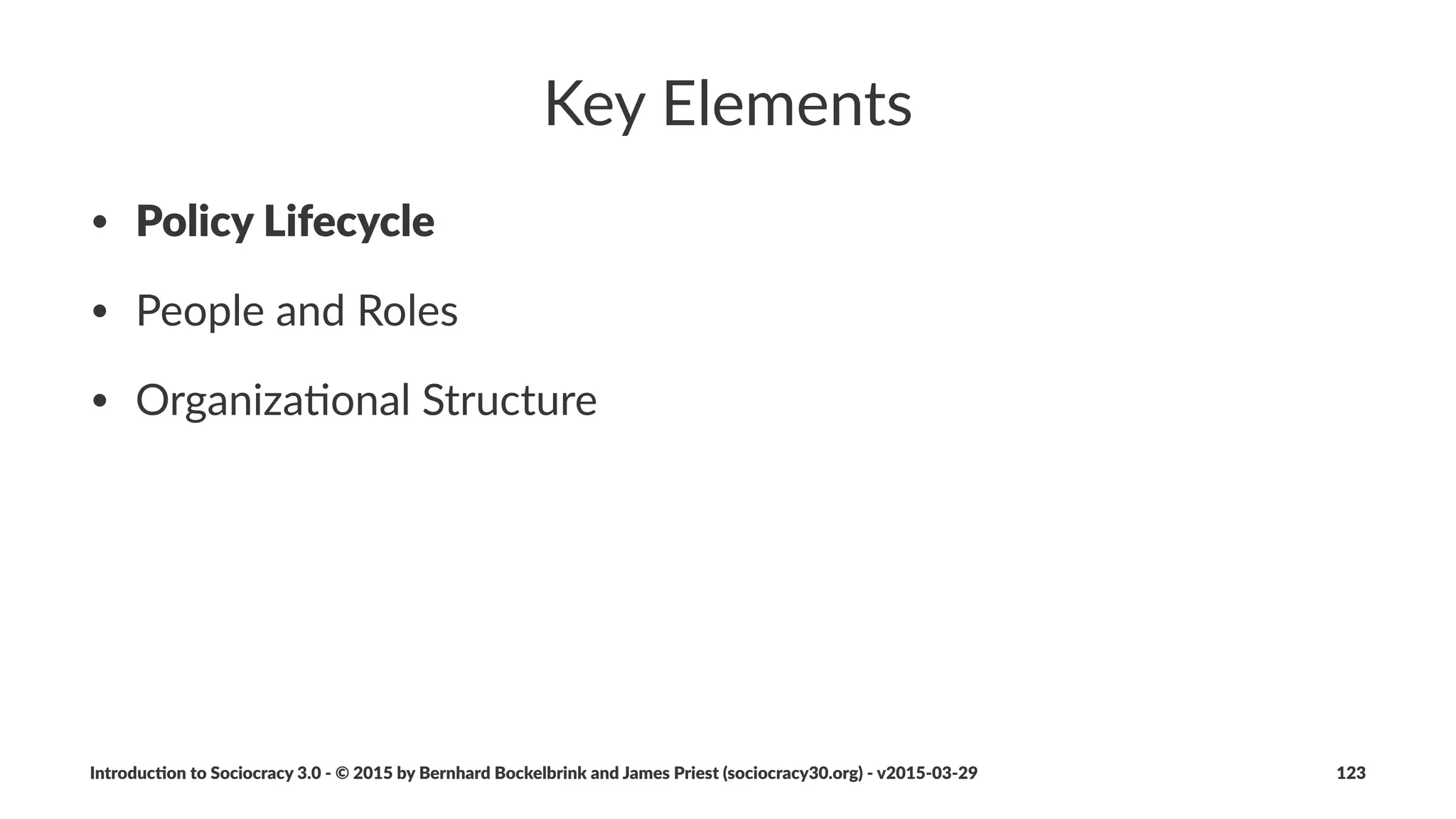 The$Kanban$Method$-$Overview
• creates(a(pull(system
• empowers(close(collabora1on(and(distributed(leadership(in(
circles
• facilitates(cross7func1onal(teams
Introduc)on*to*Sociocracy*3.0*2*©*2015,*2016*by*Bernhard*Bockelbrink*and*James*Priest*(sociocracy30.org)*2*v2016201229 123
 