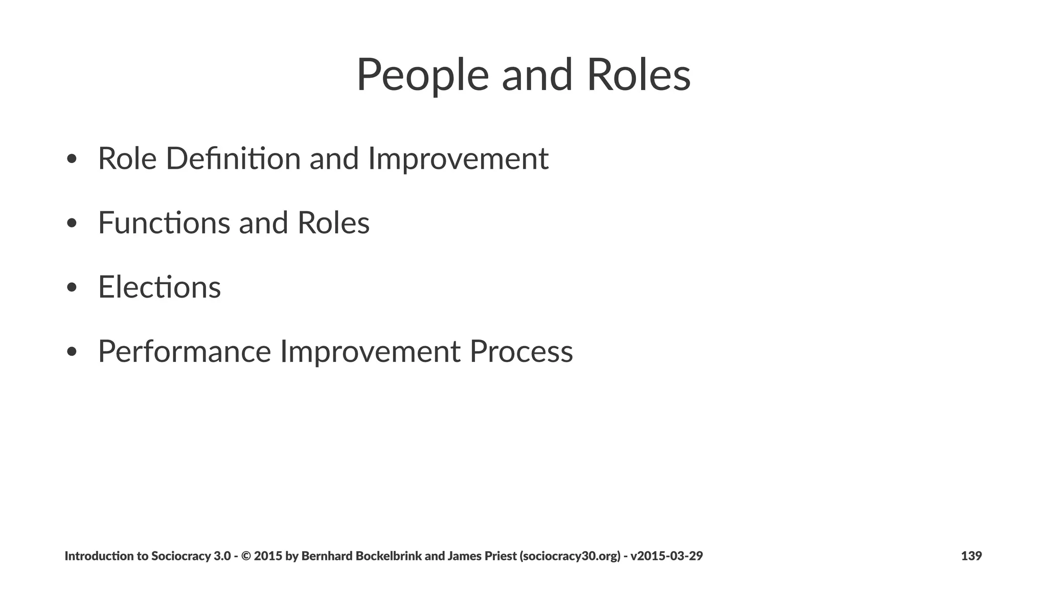 Amplify(Learning
A"circle"translates"learning"about"work"into"new"and"updated"
agreements"to"op5mize"ﬂow"of"value.
• Daily'Standup'Mee0ng
• Improvement'Mee0ngs
• Retrospec0ves
• Naviga0on'Mee0ngs
Introduc)on*to*Sociocracy*3.0*2*©*2015,*2016*by*Bernhard*Bockelbrink*and*James*Priest*(sociocracy30.org)*2*v2016201229 139
 