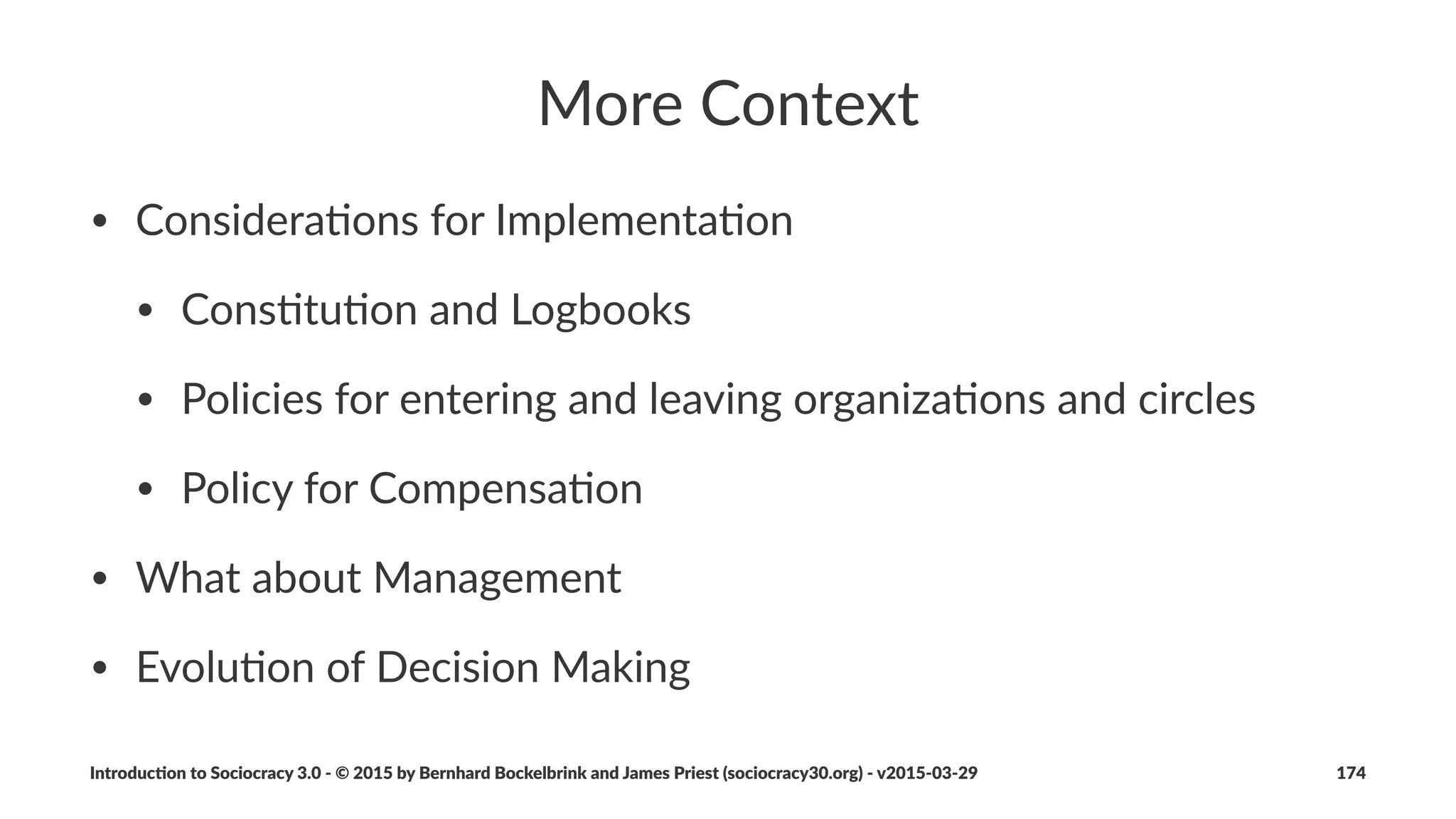 Fractal'Organiza-on
A"Pa%ern"for"learning,"coordina1on"and"
alignment"across"organiza1onal"boundaries
Introduc)on*to*Sociocracy*3.0*2*©*2015,*2016*by*Bernhard*Bockelbrink*and*James*Priest*(sociocracy30.org)*2*v2016201229 174
 