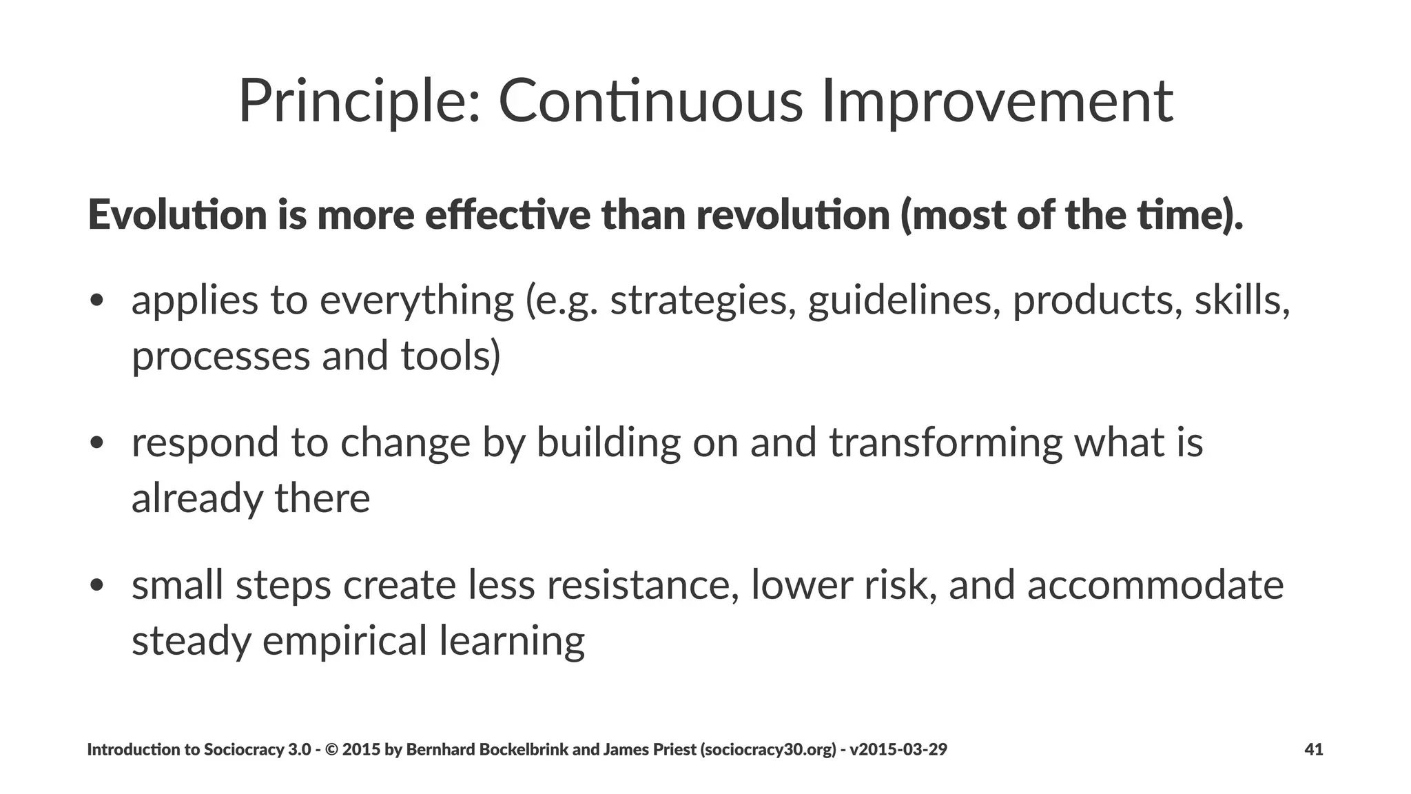 Needs
Deﬁni&on:"A"need"is"a"necessity"related"to"the"current"reality,"that"if"
sa3sﬁed"would"alter"that"reality"in"a"manner"that"eases"tension.
Introduc)on*to*Sociocracy*3.0*2*©*2015,*2016*by*Bernhard*Bockelbrink*and*James*Priest*(sociocracy30.org)*2*v2016201229 41
 