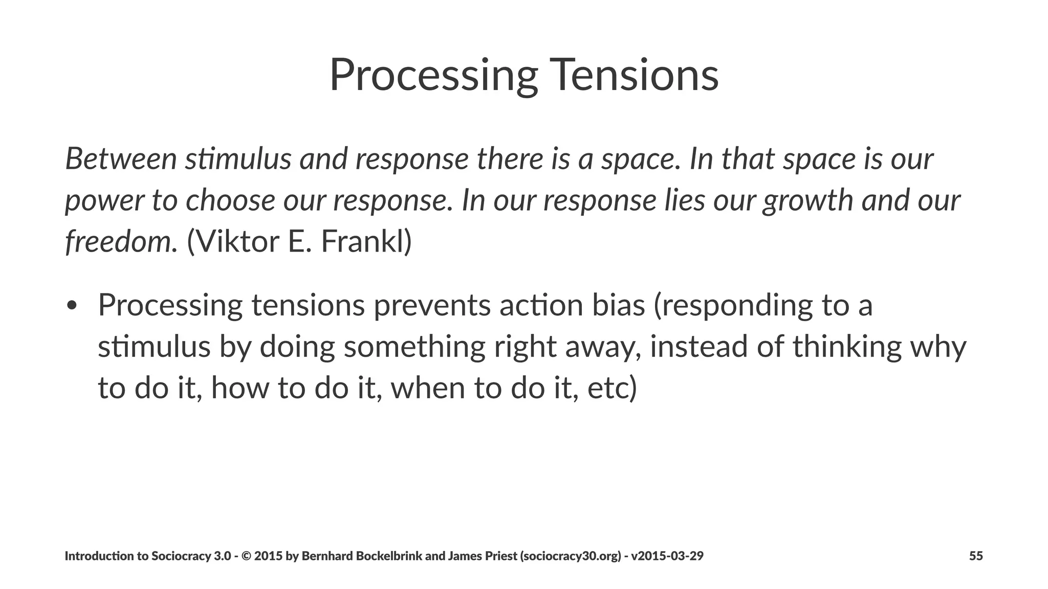 Circles
Deﬁni&on:!A"circle"is"a"semi+autonomous,"self+organizing"and"self+
governing"group"of"people"gathering"around"a"driver.
Introduc)on*to*Sociocracy*3.0*2*©*2015,*2016*by*Bernhard*Bockelbrink*and*James*Priest*(sociocracy30.org)*2*v2016201229 55
 