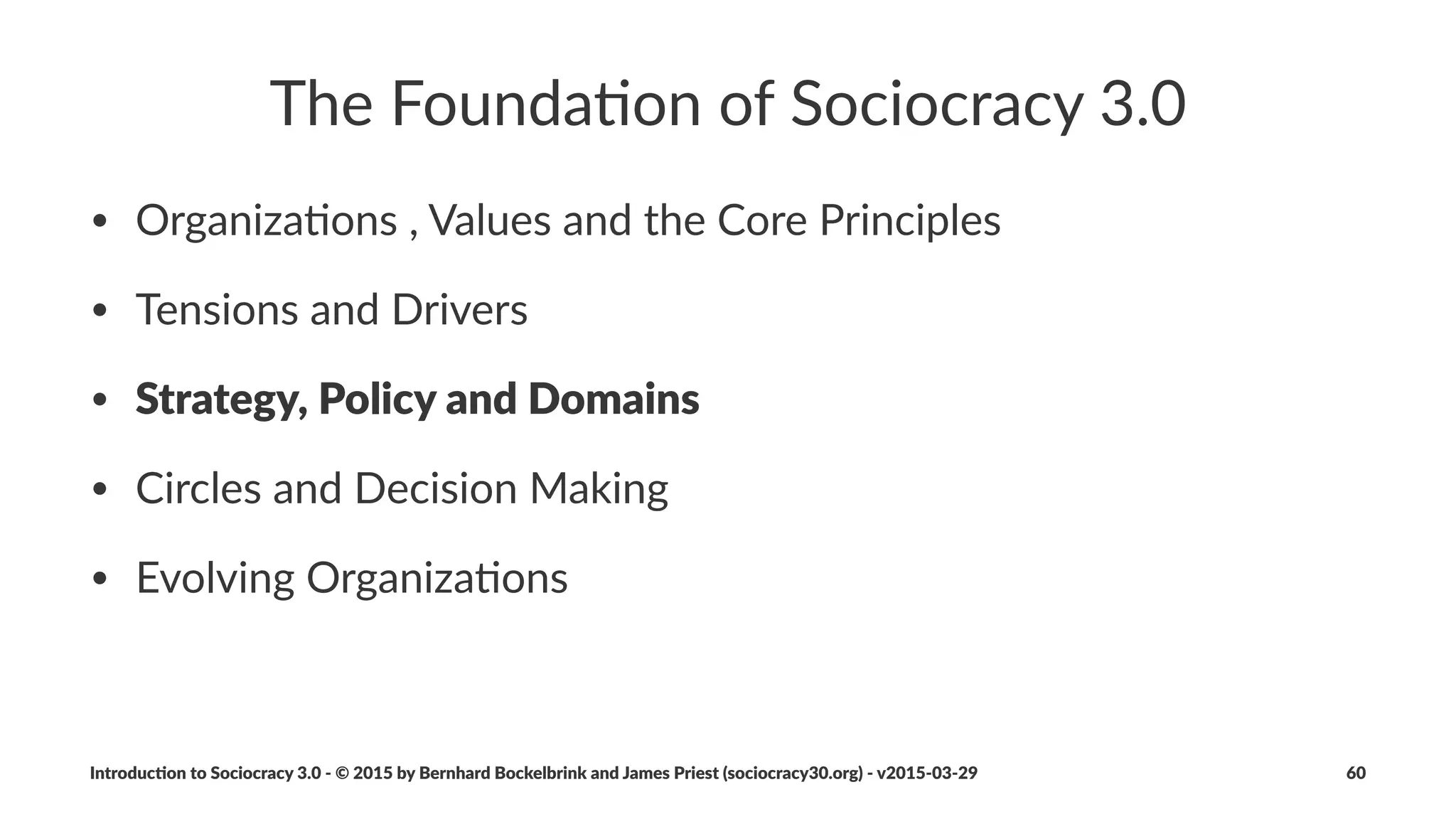 Objec&ons
Deﬁni&on:!An#objec)on#is#a#reason#why#doing#what#is#proposed#
stands#in#the#way#of#(more)#eﬀec)ve#sa)sfac)on#of#an#exis)ng#driver.
In#sociocracy#we#deliberately#seek#objec3ons#as#they#reveal
wisdom#that#can#be#used#to#improve#proposals#and#agreements.#
Introduc)on*to*Sociocracy*3.0*2*©*2015,*2016*by*Bernhard*Bockelbrink*and*James*Priest*(sociocracy30.org)*2*v2016201229 60
 