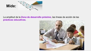 Mide:
La amplitud de la Zona de desarrollo próximo, las líneas de acción de las
prácticas educativas.
 
