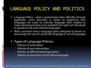 Svanes (1987,1988)found that university foreign students studying in Norway appeared to achieve higher language proficiency if they had “a balanced and critical attitude to the host people” (1988,p.368) as opposed to uncritical admiration for all aspects of the target language PBET 2113  Group 5 (TESL) Sem 2 AY 2009-2010,  Department of Language & Literacy Education, Faculty of  Education,  Universiti Malaya KL