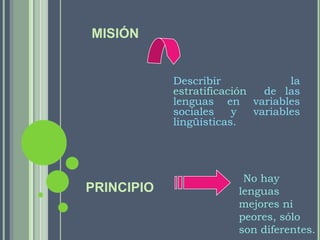 DISCURSIVO: estudia el modo en que se relacionan las oraciones entre sí, de tal manera que se construye un texto con coherencia y cohesión.RELACIÓN LENGUA - SOCIEDADLa lengua es sin duda alguna el signo que notablemente distingue a una sociedad.