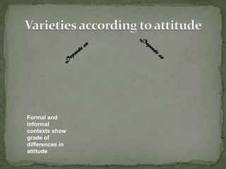 Formal and
informal
contexts show
grade of
differences in
attitude
 