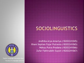 Andhika Arya Amartya (18202241045)
Ilham Septian Fajar Putranta (18202241065)
Wahyu Putra Pradana (18202241066)
Zufar Fakhruddin Suyuti (18202241067)
English Language Education Dept.
Faculty of Languages and Arts
 