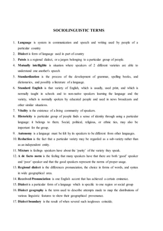 Sociolect Words Sociolinguistic terms | DOCX