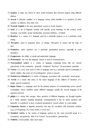 Sociolect Words Sociolinguistic terms | DOCX