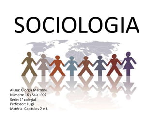 SOCIOLOGIA Aluna: Giorgia Marrone Número: 16 / Sala: P02 Série: 1° colegial Professor: Luigi Matéria: Capítulos 2 e 3. 