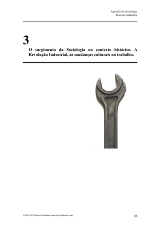 Apostila de Sociologia
                                                          Marcelo Sabbatini




3
      O surgimento da Sociologia no contexto histórico. A
      Revolução Industrial, as mudanças culturais no trabalho.




©2005-2013 Marcelo Sabbatini (marcelo@sabbatini.com)                      26
 
