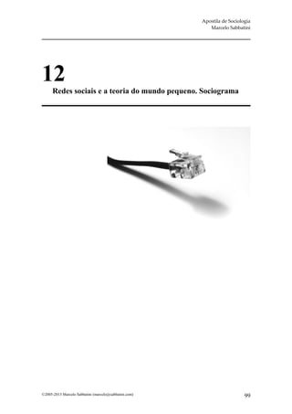 Apostila de Sociologia
                                                          Marcelo Sabbatini




12
      Redes sociais e a teoria do mundo pequeno. Sociograma




©2005-2013 Marcelo Sabbatini (marcelo@sabbatini.com)                      99
 