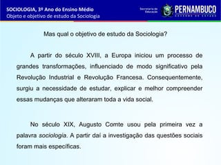 Sociologia objeto e objetivo de estudo da sociologia | PPT