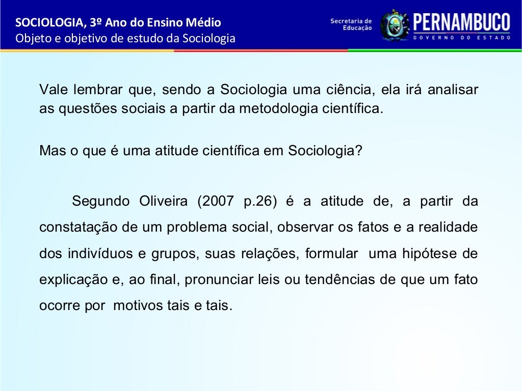 Sociologia objeto e objetivo de estudo da sociologia