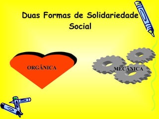 Duas Formas de Solidariedade Social ORGÂNICA MECÂNICA 