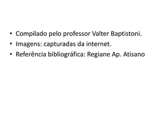 • Compilado pelo professor Valter Baptistoni.
• Imagens: capturadas da internet.
• Referência bibliográfica: Regiane Ap. Atisano
 