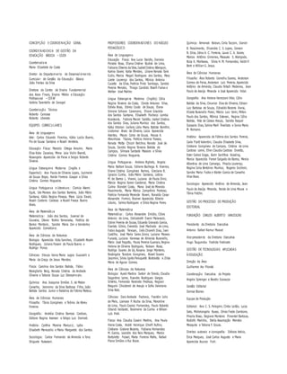 CONCEPÇÃO E COORDEN AÇÃO GERAL
COORD EN AD ORI A DE GESTÃO DA
EDUCAÇÃO BÁSICA – CGEB
Coordenadora
Maria Elizabete da Costa
Diretor do Departa mento de Desenvol vi me nto
Curricula r de Gestão da Educaçã o Básica
João Freitas da Silva
Diretora do Centro de Ensino Fundamental
dos Anos Finais, Ensino Médio e Educaçã o
Profissional – CEFAF
Valéria Tarantello de Georgel
Coordena çã o Técnica
Roberto Canossa
Roberto Liberato
EQUIPES CURRICU LARES
Área de Linguagens
Arte: Carlos Eduardo Povinha, Kátia Lucila Bueno,
Pio de Sousa Santana e Roseli Ventrela.
Educaçã o Física: Marcelo Ortega Amorim, Maria
Elisa Kobs Zacarias, Mirna Leia Violin Brandt,
Rosangela Aparecida de Paiva e Sergio Roberto
Silveira.
Língua Estrangeira Moderna (Inglês e
Espanhol): Ana Paula de Oliveira Lopes, Jucimeire
de Souza Bispo, Neide Ferreira Gaspar e Sílvia
Cristina Gomes Nogueira.
Língua Portugue sa e Literatura : Claricia Akemi
Eguti, Ide Moraes dos Santos Barreira, João Mário
Santana, Kátia Regina Pessoa, Mara Lúcia David,
Roseli Cordeiro Cardoso e Rozeli Frasca Bueno
Alves.
Área de Matemáti ca
Matemá ti ca : João dos Santos, Juvenal de
Gouveia, Otavio Yoshio Yamanaka, Patrícia de
Barros Monteiro, Sandra Maira Zen e Vanderley
Aparecido Cornatione.
Área de Ciências da Natureza
Biologia: Aparecida Kida Sanches, Elizabeth Reymi
Rodrigues, Juliana Pavani de Paula Bueno e
Rodrigo Ponce.
Ciências: Eleuza Vania Maria Lagos Guazzelli e
Maria da Graça de Jesus Mendes.
Física: Carolina dos Santos Batista, Fábio
Bresighello Beig, Renata Cristina de Andrade
Oliveira e Tatiana Souza Luz Stroeyme yte.
Química: Ana Joaquina Simões S. de Matos
Carvalho, Jeronimo da Silva Barbosa Filho, João
Batista Santos Junior e Natalina de Fátima Mateus.
Área de Ciências Humanas
Filosofia: Tânia Gonçalves e Teônia de Abreu
Ferreira.
Geografia : Andréia Cristina Barroso Cardoso,
Débora Regina Aversan e Sérgio Luiz Damiati.
História: Cynthia Moreira Marcucci , Lydia
Elisabeth Menezello e Maria Margarete dos Santos.
Sociologia: Carlos Fernando de Almeida e Tony
Shigueki Nakatani.
PROFESSORES COORDEN AD ORES DO NÚCLEO
PEDAGÓGICO
Área de Linguagens
Educação Física: Ana Lucia Steidle, Daniela
Peixoto Rosa, Eliana Cristine Budisk de Lima,
Fabiana Oliveira da Silva,Isabel Cristina Albergoni,
Karina Xavier, Katia Mendes, Liliane Renata Tank
Gullo, Marcia Magali Rodrigues dos Santos, Mary
Lizete Lourenço dos Santos, Mônica Antonia
Cucatto da Silva, Patrícia Pinto Santiago, Sandra
Pereira Mendes, Thiago Candido Biselli Farias e
Welker José Mahler.
Língua Estrangei ra Moderna (Inglês): Célia
Regina Teixeira da Costa, Cleide Antunes Silva,
Ednéa Boso, Edney Couto de Souza, Elana
Simone Schiavo Caramano, Eliane Graciela
dos Santos Santana, Elisabeth Pacheco Lomba
Kozokoski, Fabiola Maciel Saldão, Isabel Cristina
dos Santos Dias, Juliana Munhoz dos Santos,
Kátia Vitorian Gellers, Lídia Maria Batista Bomfim,
Lindomar Alves de Oliveira, Lúcia Aparecida
Arantes, Mauro Celso de Souza, Neusa A.
Abrunhosa Tápias, Patrícia Helena Passos,
Renata Motta Chicoli Belchior, Renato José de
Souza, Sandra Regina Teixeira Batista de
Campos, Silmara Santade Masiero e Sílvia
Cristina Gomes Nogueira.
Língua Portugue sa : Andreia Righeto, Angela
Maria Baltieri Souza, Edilene Bachega R. Viveiros,
Eliane Cristina Gonçalves Ramos, Graciana B.
Ignacio Cunha, João Mário Santana, Letícia
M. de Barros L. Viviani, Luciana de Paula Diniz,
Márcia Regina Xavier Gardenal, Maria Cristina
Cunha Riondet Costa, Maria José de Miranda
Nascimento, Maria Márcia Zamprônio Pedroso,
Patrícia Fernanda Morande Roveri, Ronaldo Cesar
Alexandre Formici, Rosinei Aparecida Ribeiro
Liborio, Selma Rodrigues e Sílvia Regina Peres.
Área de Matemáti ca
Matemáti ca : Carlos Alexandre Emídio, Clóvis
Antonio de Lima, Delizabeth Evanir Malavazzi,
Edinei Pereira de Sousa, Eduardo Granado Garcia,
Evaristo Glória, Everaldo José Machado de Lima,
Fabio Augusto Trevisan, Inês Chiarelli Dias, Ivan
Castilho, José Maria Sales Júnior, Luciana Moraes
Funada, Luciana Vanessa de Almeida Buranello,
Mário José Pagotto, Paula Pereira Guanais, Regina
Helena de Oliveira Rodrigues, Robson Rossi,
Rodrigo Soares de Sá, Rosana Jorge Monteiro,
Rosângela Teodoro Gonçalves, Roseli Soares
Jacomini, Silvia Ignês Peruquetti Bortolatto e Zilda
Meira de Aguiar Gomes.
Área de Ciências da Natureza
Biologia: Aureli Martins Sartori de Toledo, Claudia
Segantino Leme, Evandro Rodrigues Vargas
Silvério, Fernanda Rezende Pedroza, Regiani
Braguim Chioderoli de Araujo e Sofia Valeriano
Silva Ratz.
Ciências: Davi Andrade Pacheco, Franklin Julio
de Melo, Liamara P. Rocha da Silva, Marceline
de Lima, Paulo Garcez Fernandes, Paulo Roberto
Orlandi Valdastri, Rosimeire da Cunha e Wilson
Luís Prati.
Física: Ana Claudia Cossini Martins, Ana Paula
Vieira Costa, André Henrique Ghelfi Rufino,
Cristiane Gislene Bezerra, Fabiana Hernandes
M. Garcia, Leandro dos Reis Marques, Marcio
Bortoletto Fessel, Marta Ferreira Mafra, Rafael
Plana Simões e Rui Buosi.
Química: Armenak Bolean, Cirila Tacconi, Daniel
B. Nascimento, Elizandra C. S. Lopes, Gerson
N. Silva, Idma A. C. Ferreira, Laura C. A. Xavier,
Marcos Antônio Gimenes, Massuko S. Warigoda,
Roza K. Morikawa, Sílvia H. M. Fernandes, Valdir P.
Berti e Willian G. Jesus.
Área de Ciências Humanas
Filosofia: Álex Roberto Genelhu Soares, Anderson
Gomes de Paiva, Anderson Luiz Pereira, Aparecido
Antônio de Almeida, Claudio Nitsch Medeiros, Jean
Paulo de Araújo Miranda e José Aparecido Vidal.
Geografia: Ana Helena Veneziani Vitor, Célio
Batista da Silva, Cleunice Dias de Oliveira, Edison
Luiz Barbosa de Souza, Edivaldo Bezerra Viana,
Elizete Buranello Perez, Márcio Luiz Verni, Milton
Paulo dos Santos, Mônica Estevan, Regina Célia
Batista, Rita de Cássia Araujo, Sandra Raquel
Scassola Dias, Selma Marli Trivellato e Sonia Maria
M. Romano.
História: Aparecida de Fátima dos Santos Pereira,
Carla Flaitt Valentini, Claudia Elisabete Silva,
Cristiane Gonçalves de Campos, Cristina de Lima
Cardoso Leme, Ellen Claudia Cardoso Doretto,
Ester Galesi Gryga, Karin Sant’Ana Kossling,
Marcia Aparecida Ferrari Salgado de Barros, Mercia
Albertina de Lima Camargo, Priscila Lourenço,
Regina Celia Bertolino Munhoz, Rogerio Sicchieri,
Sandra Maria Fodra e Walter Garcia de Carvalho
Vilas Boas.
Sociologia: Aparecido Antônio de Almeida, Jean
Paulo de Araújo Miranda, Neide de Lima Moura e
Tânia Fetchir.
GESTÃO DO PROCESSO DE PRODUÇÃO
EDITORIAL
FUNDAÇÃO CARLOS ALBERTO VANZOLINI
Presidente da Diretoria Executiva
Antonio Rafael Namur Muscat
Vice-presidente da Diretoria Executiva
Hugo Tsugunobu Yoshida Yoshizaki
GESTÃO DE TECNOLOGIAS APLICADAS
À EDUCAÇÃO
Direção da Área
Guilherme Ary Plonski
Coordenaçã o Executiva do Projeto
Angela Sprenger e Beatriz Scavazza
Gestão Editorial
Denise Blanes
Equipe de Produção
Editorial: Ana C. S. Pelegrini, Cíntia Leitão, Luiza
Sato, Michelangelo Russo, Olivia Frade Zambone,
Priscila Risso, Regiane Monteiro Pimentel Barboza,
Rodolfo Marinho, Stella Assumpção Mendes
Mesquita e Tatiana F. Souza.
Direitos autorais e iconografia: Débora Arécio,
Érica Marques, José Carlos Augusto e Maria
Aparecida Acunzo Forli.
 