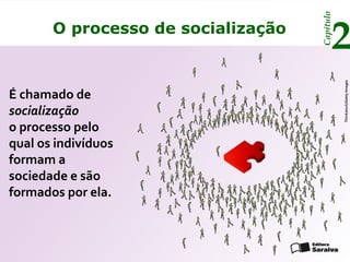 Capítulo
       O processo de socialização
                                           2




                                               Thinkstock/Getty Images
É chamado de
socialização
o processo pelo
qual os indivíduos
formam a
sociedade e são
formados por ela.
 