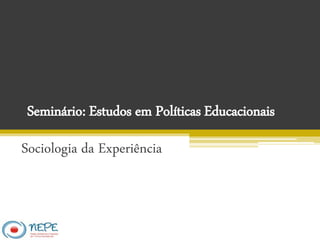 Seminário: Estudos em Políticas Educacionais
Sociologia da Experiência
 