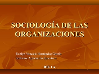 SOCIOLOGÍA DE LAS
 ORGANIZACIONES

 Evelyn Vanessa Hernández García
 Software Aplicación Ejecutivo

                   IGE 1 A
 