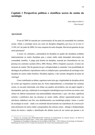 Sociologia na sala de aula: reflexões e experiências docentes no estado ...