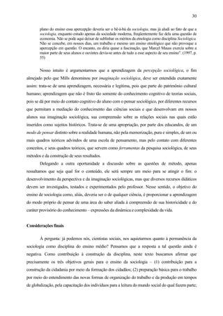 Sociologia na sala de aula: reflexões e experiências docentes no estado ...