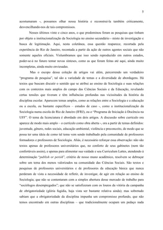 Sociologia na sala de aula: reflexões e experiências docentes no estado ...