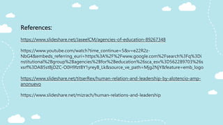 References:
https://www.slideshare.net/JaseelCM/agencies-of-education-89267348
https://www.youtube.com/watch?time_continue=5&v=e22R2z-
NbG4&embeds_referring_euri=https%3A%2F%2Fwww.google.com%2Fsearch%3Fq%3Di
nstitutional%2Bgroup%2Bagencies%2Bfor%2Beducation%26sca_esv%3D562289703%26s
xsrf%3DAB5stBjDZC-O0H9fztBY1yreyB_Lk&source_ve_path=Mjg2NjY&feature=emb_logo
https://www.slideshare.net/titserRex/human-relation-and-leadership-by-alotencio-amp-
anonuevo
https://www.slideshare.net/mizrach/human-relations-and-leadership
 