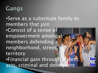 Girls in Gangs- Usually have been a runaway at least once due to family issues Such as drug addiction, physical abuse, parent or parents in jail 