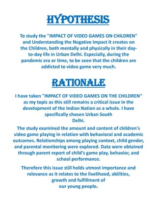 THE IMPACT OF VIDEO GAMES ON CHILDREN AND YOUTH | PDF