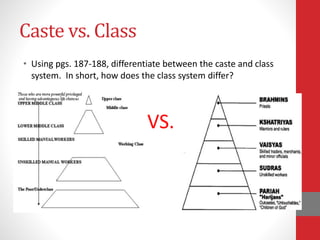 Caste vs. Class
• Using pgs. 187-188, differentiate between the caste and class
system. In short, how does the class system differ?
VS.
 