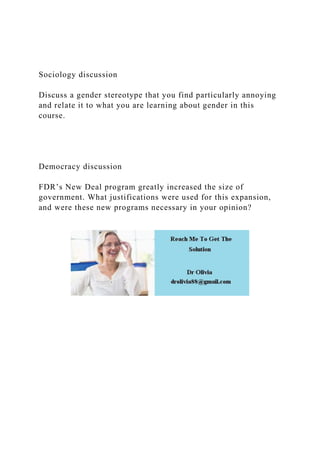Discus Gender Sociology discussionDiscuss a gender stereotype that you fin.docx