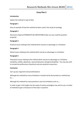 Methods Paragraph Research SociologyExchange.co.uk Shared Resource | PDF