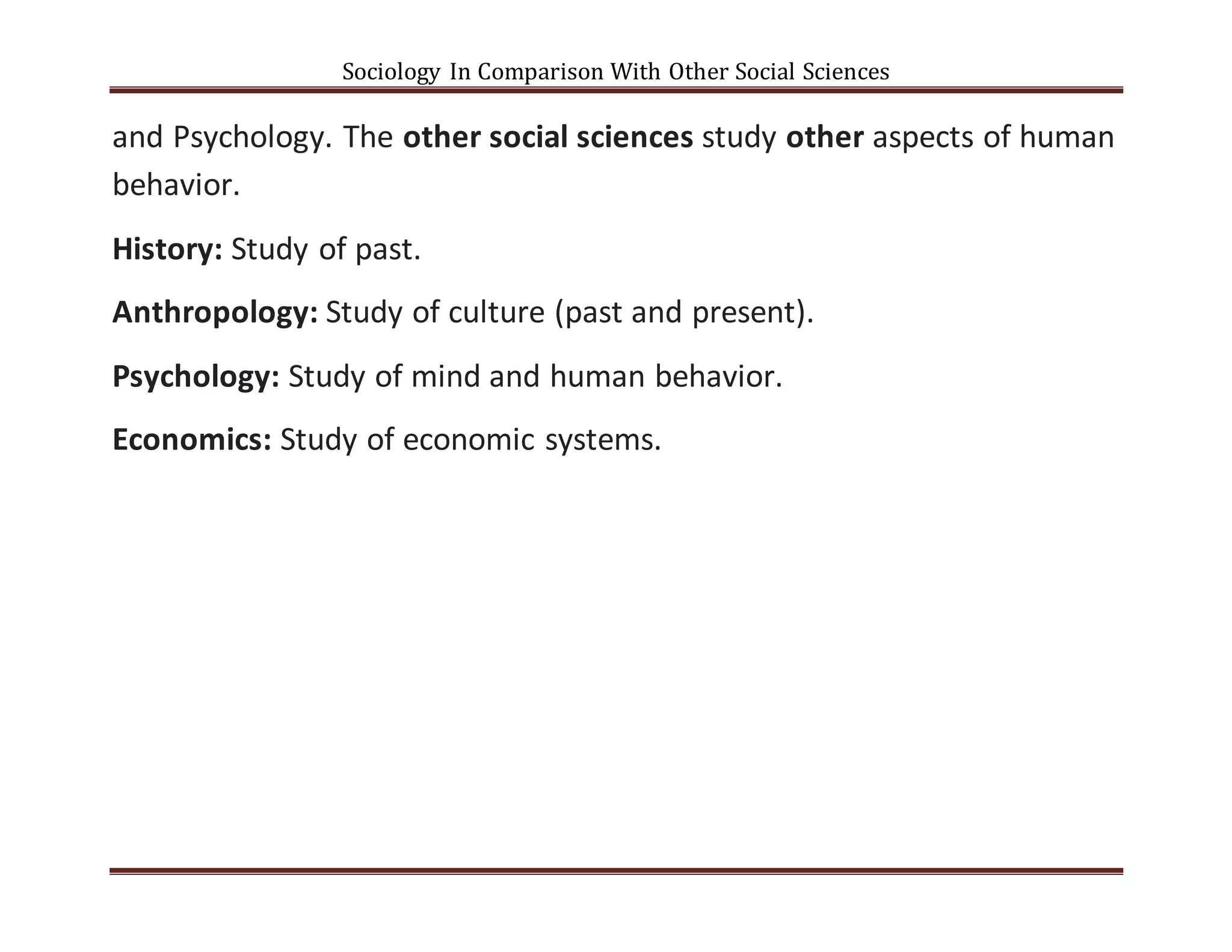 Sociology in comparison with other social sciences | DOCX