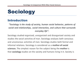 Sociology in comparison with other social sciences | DOCX